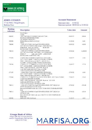 Realistic Burkina Faso Bank of Africa bank statement download for verification